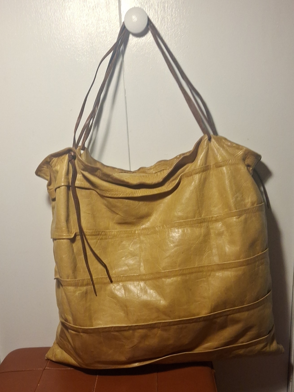 Yellow Leather Tote Shoulder Bag